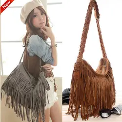 Kobiety trendy torba crossbody solidny peeling Faux futro Tassel Suede Fringe torba kurierska na ramię elegancka piękna tornister