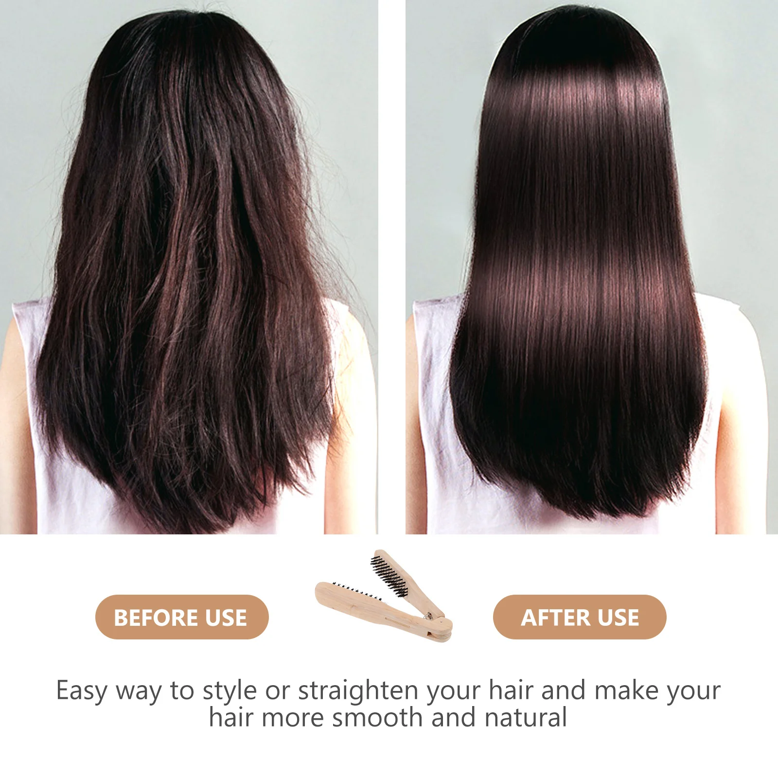 2 قطعة مشط فرد الشعر على شكل حرف V بمقبض خشبي وقبضة مريحة للاستخدام في صالونات التجميل الاحترافية ومستلزمات قص الشعر #2