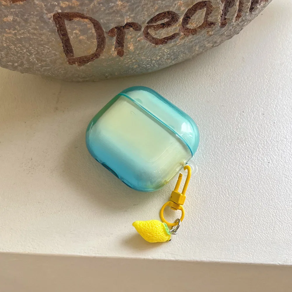 Lemon Yellow Gradient Blending Protective Cover with Keychain Earphone Case Suitable for Apple AirPods Pro3 Pro2 1 2 3 4 5 Pro