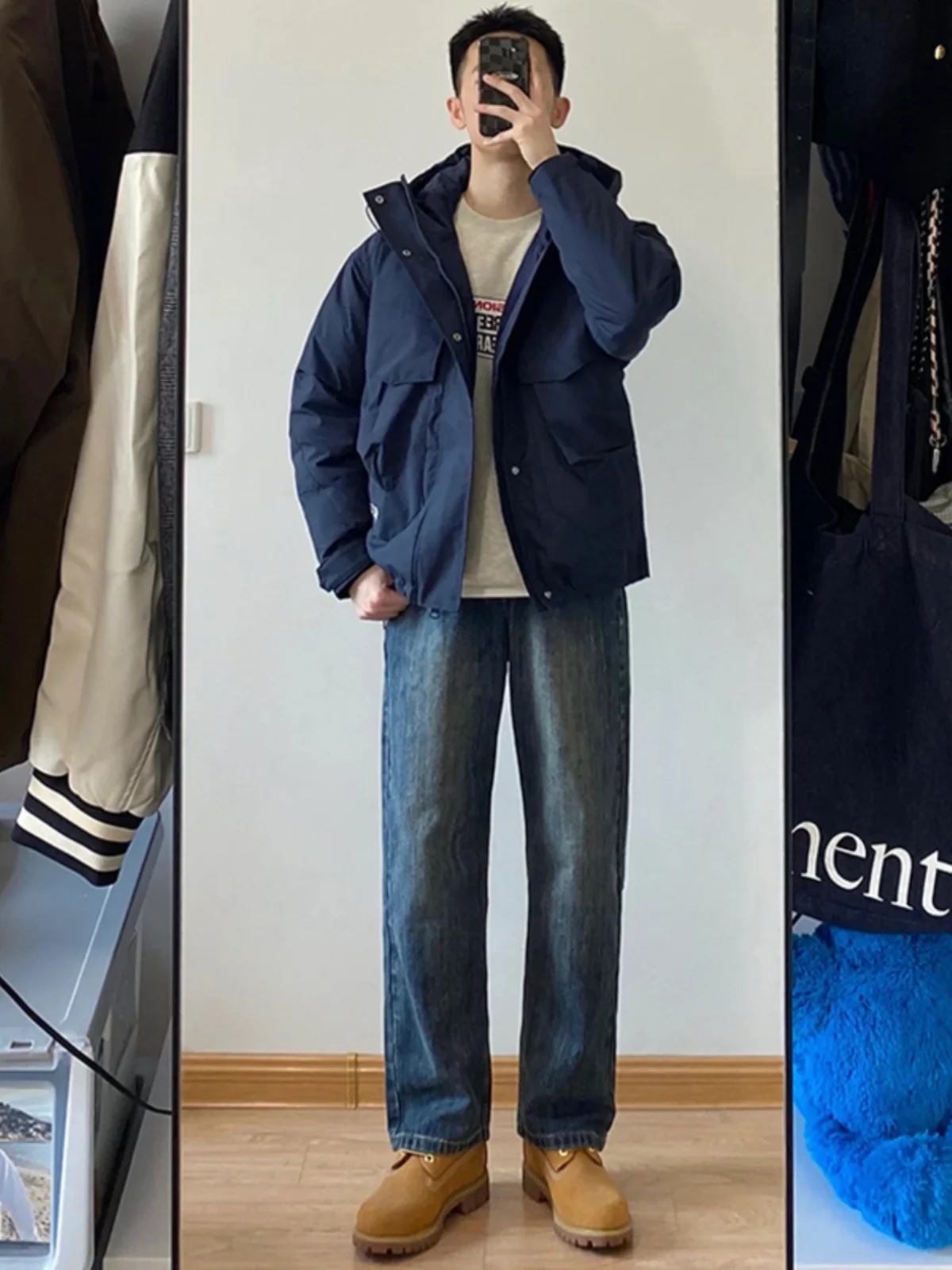 

Синие джинсы из денима для мужчин, осенне-зимние, утепленные, прямого кроя, в стиле ретро, американский стиль, молодежный тренд, из смесового хлопка