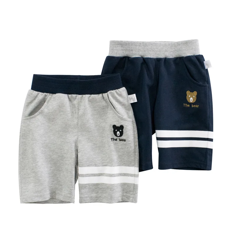Baby Boys Embroidered Bear Pull-on Short Summer Stripes Cotton Stretch Waistband Short Pants Kid Casual Sport Knee Length Shorts