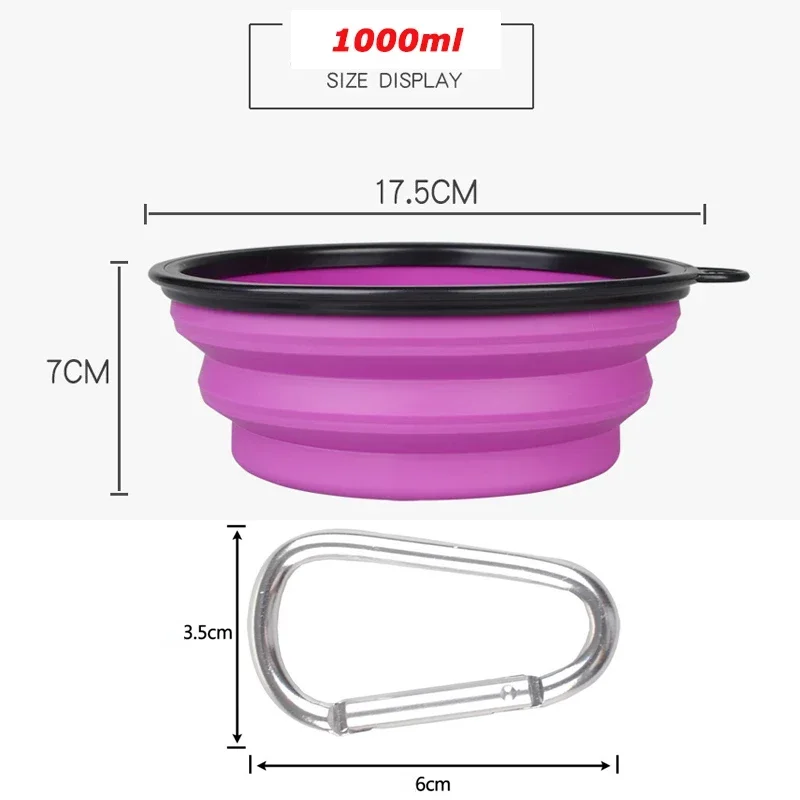 Ciotola pieghevole in silicone pieghevole per animali domestici di grandi dimensioni da 1000 ml Ciotola per alimenti per cuccioli portatile da viaggio all'aperto