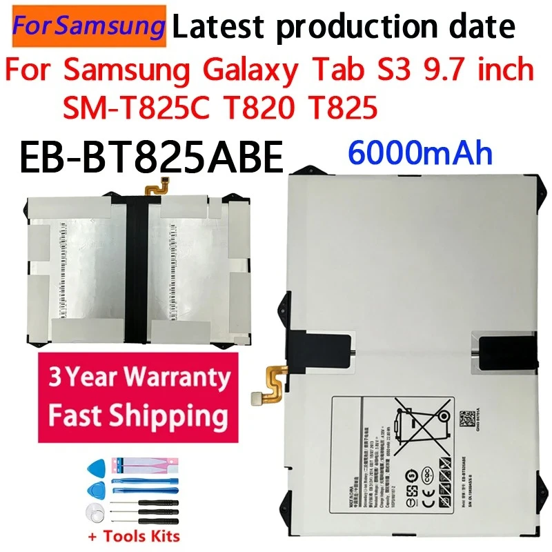 6000mAh EB-BT825ABE Tablet Battery For Samsung Tab S3 9.7/SM-T825C/SM-T820/SM-T82SM-T825Y Replacement Tablet Batteries+Tools