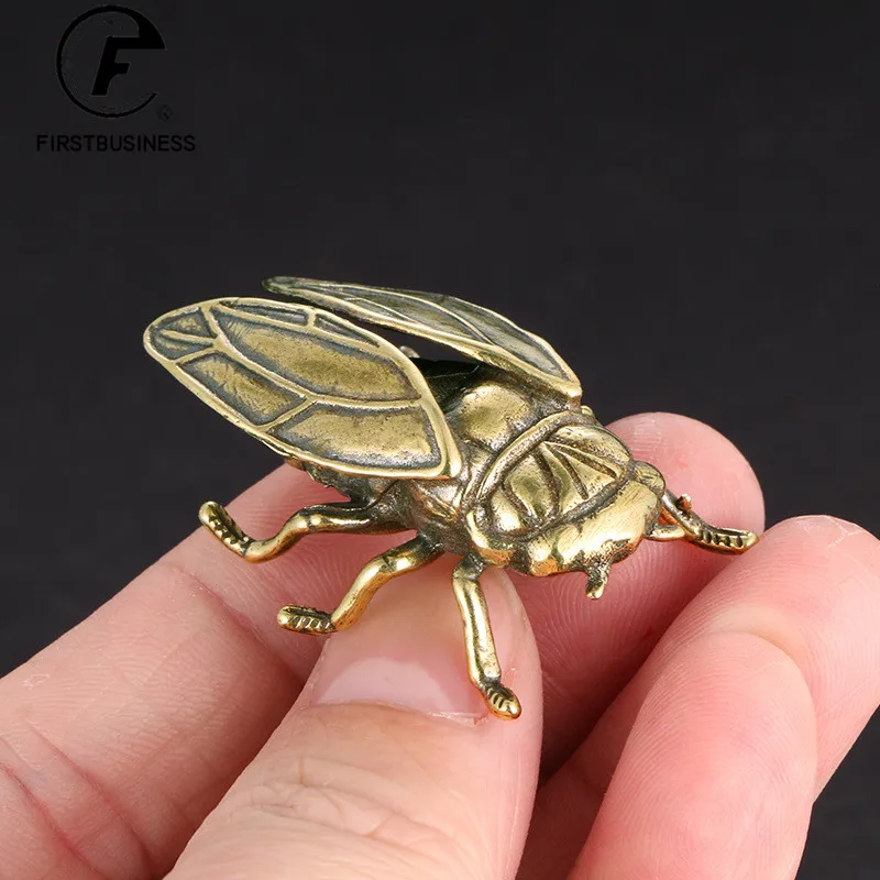 Metal Brass Insect Cicada Figurine Miniature Desktop Ornament Study Table Decoration Craft Accessories Retro Small Animal Statue