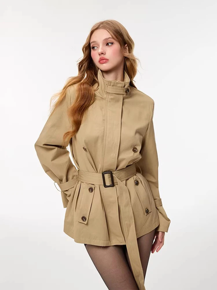 REDDACHiC 2-WAY Removable Cape Trench Coat Elegant Classic Khaki Zip-up Turtleneck Cloak Belted Office Work Jacket Women Outwear