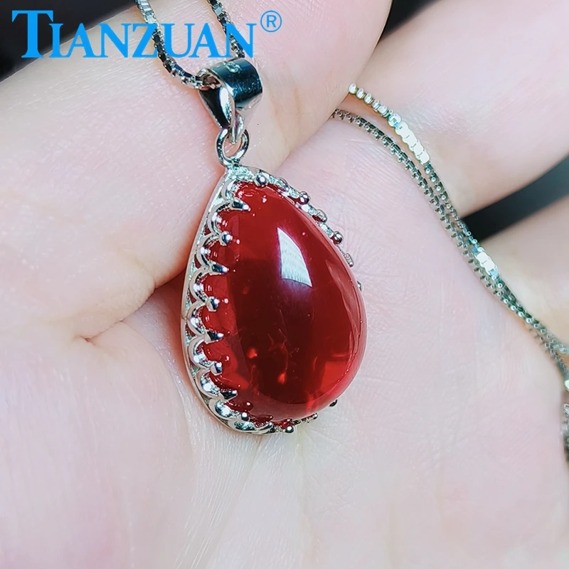 

Water Drop Simulation Ruby 15x20mm 25ct Fashion Pear Shape Red Corundum Pendant Jewelry for Women Necklace Gifts