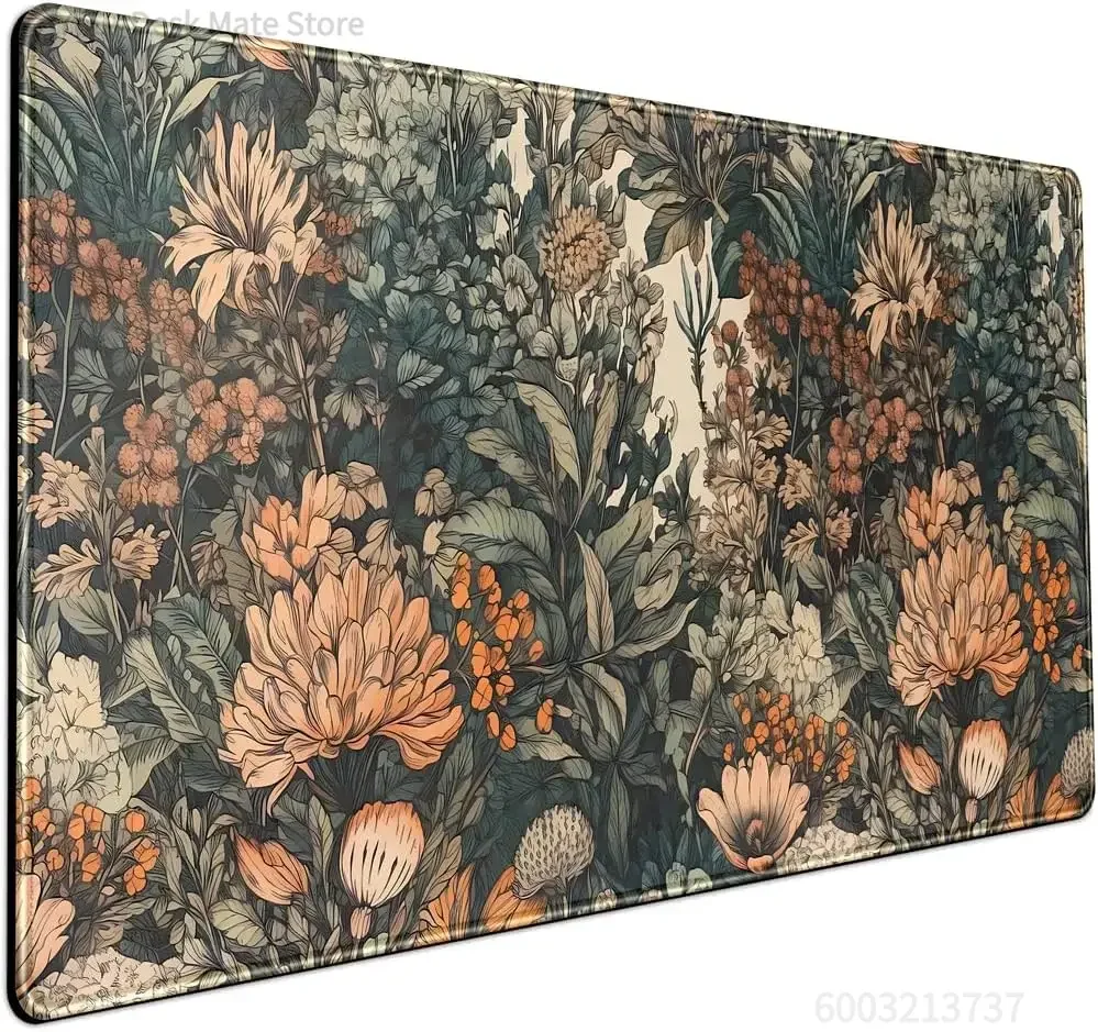 Vintage Orange Floral Gaming Mouse Pad, Retro Bush Flower Leaf Print Smooth Edge Non Slip Mat for Gamers Office Home Wireless