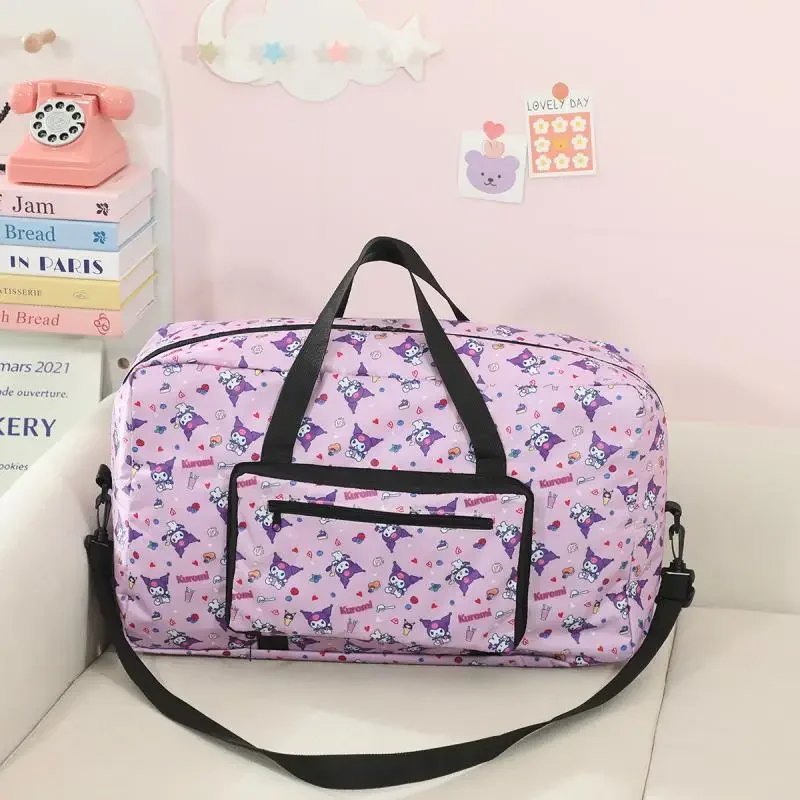 

Дорожная сумка Kuromi, новая портативная складная дорожная сумка с героями мультфильмов, сумка для скоростного спуска с героями мультфильмов, фиксируемая сумка на тележке для женщин