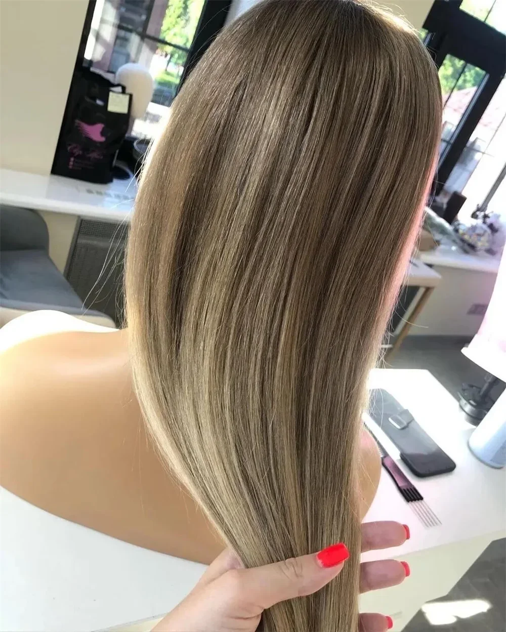 26 بوصة غلويليس الطبيعية طويلة 200 الكثافة تسليط الضوء على شقراء موجة الدانتيل 5x5 الحرير قاعدة باروكة من شعر طبيعي للنساء BabyHair preplucked #5