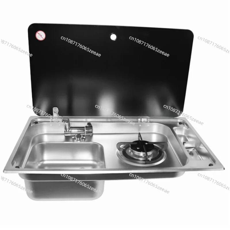 RV Gas Stove Multifunctional Folding with Sink Kitchen Gas Stove Sink Two in One Caravan Hidden Single-Head Stove for Outdoors