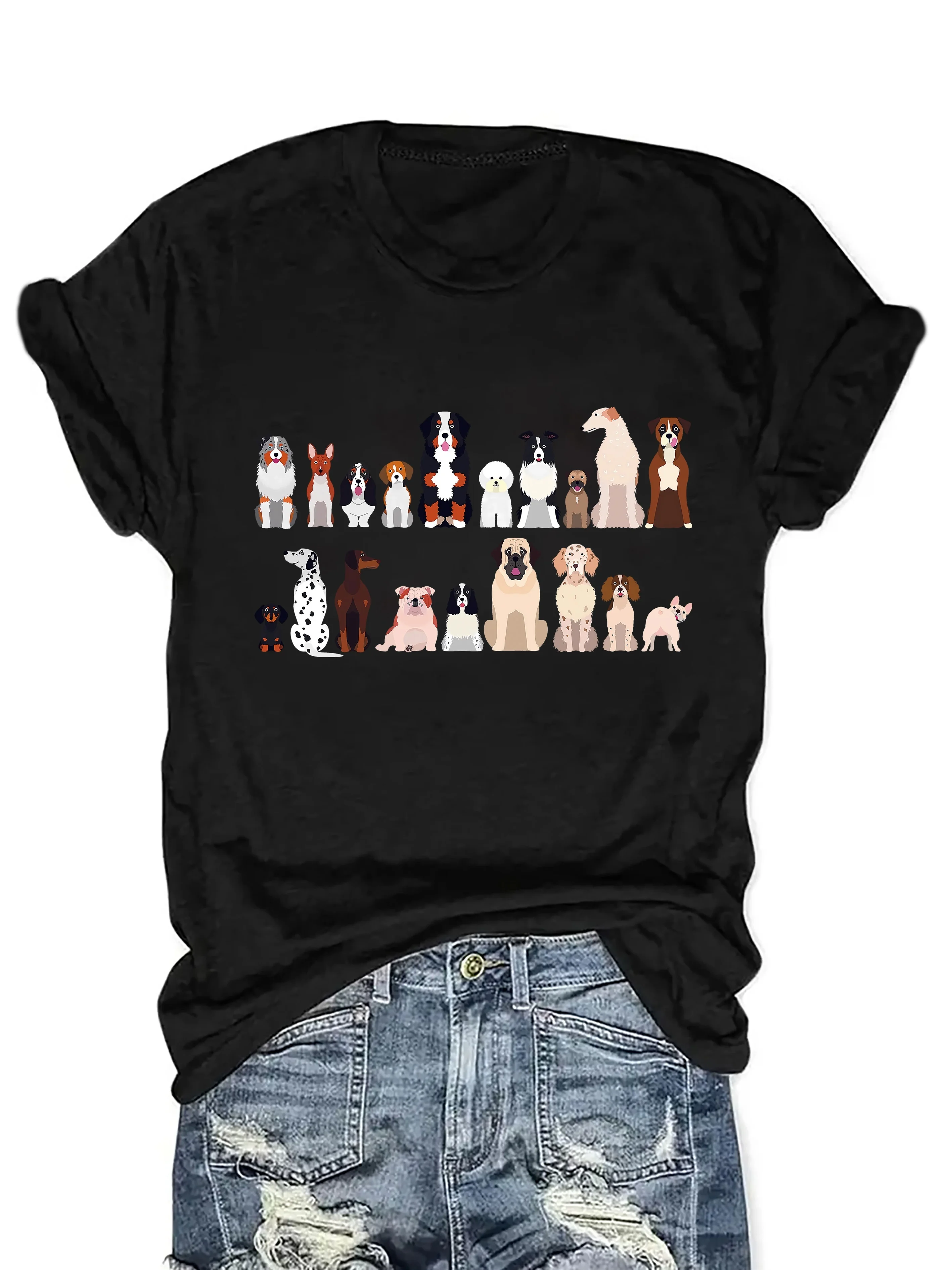 Cute Dog Breed Collage Women's Tee Pet Lover Casual Top Woman White Short Sleeve O-neck T-shirts Aesthetic Y2k Summer Clothes