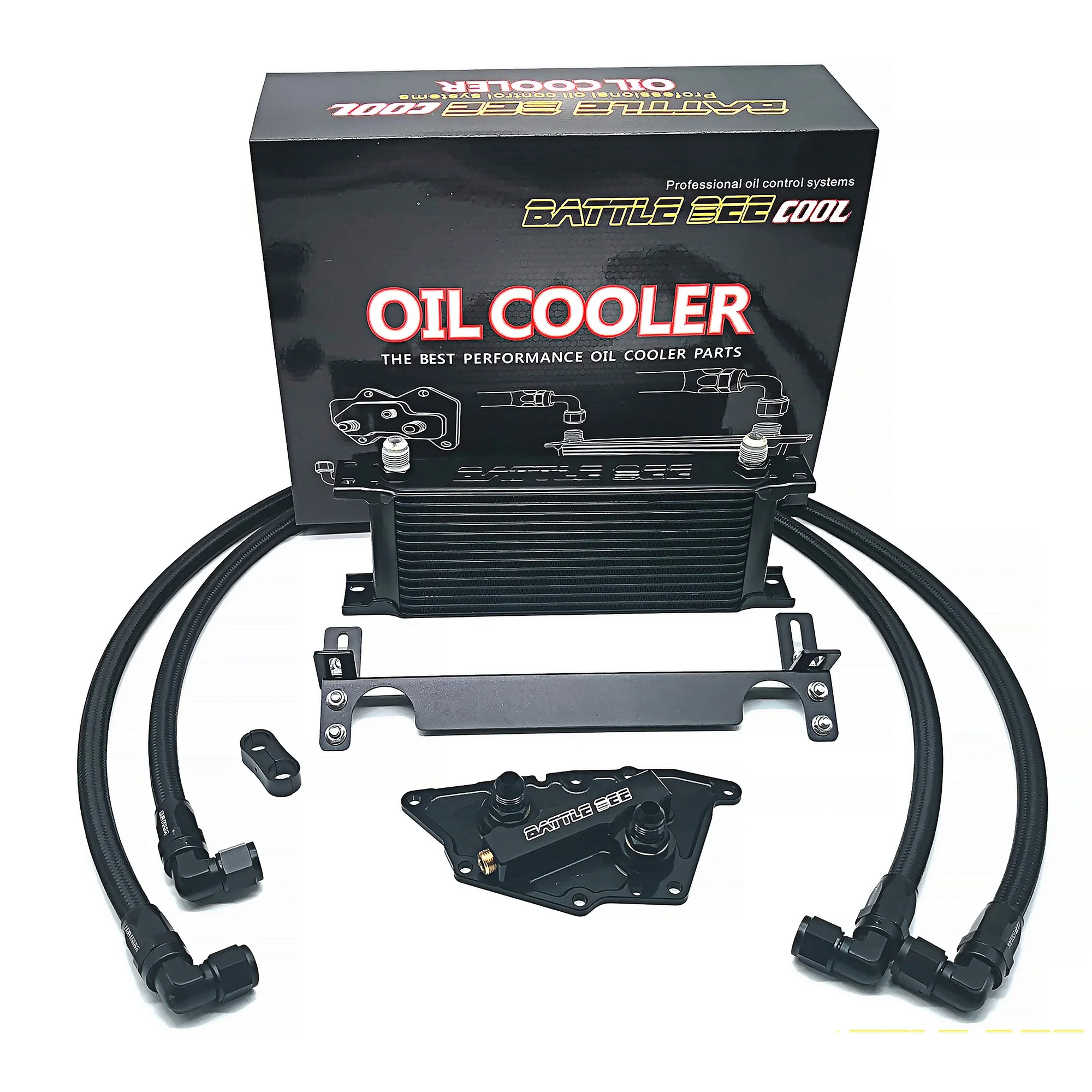 

SYPES Oil Cooler Kit For BMW B38 A15 Oil Filter Adapter Black Stainless Steel Braided Hose Black Oil Cooler