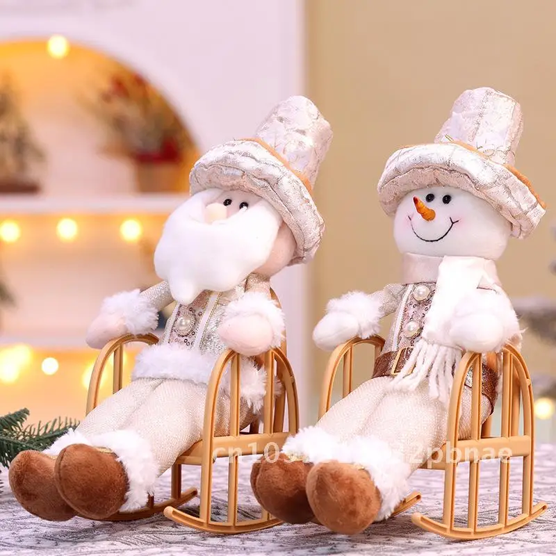 

Champagne Color Rocking Chair Old Man Snowman Doll Christmas Decorations Creative Desktop Ornaments Cartoon Style Gift