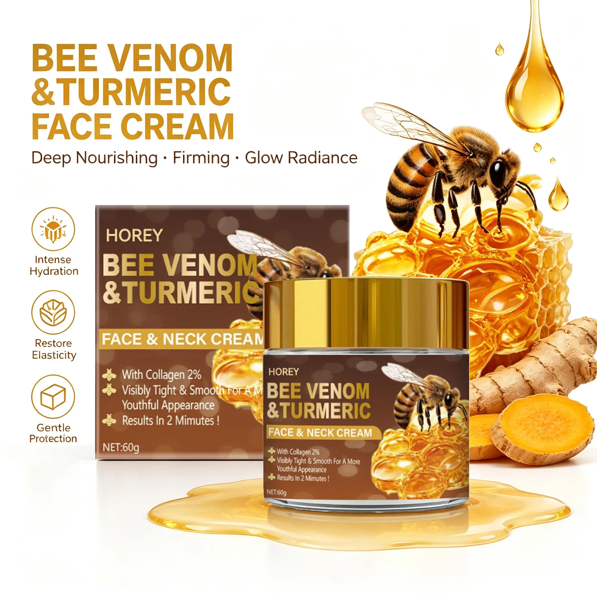 Bee Venom Instant Facial Lifting Cream Firming Moisturizer with Collagen 2% for Face & Neck Smoothing Soothing Repair Skincare