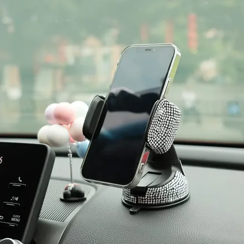 Imagen 2 del producto Soporte para teléfono móvil de coche de cristal con diamantes de imitación, soporte para teléfono, soporte de mesa Flexible rosa, accesorios ostentosos para Interior de coche para mujer