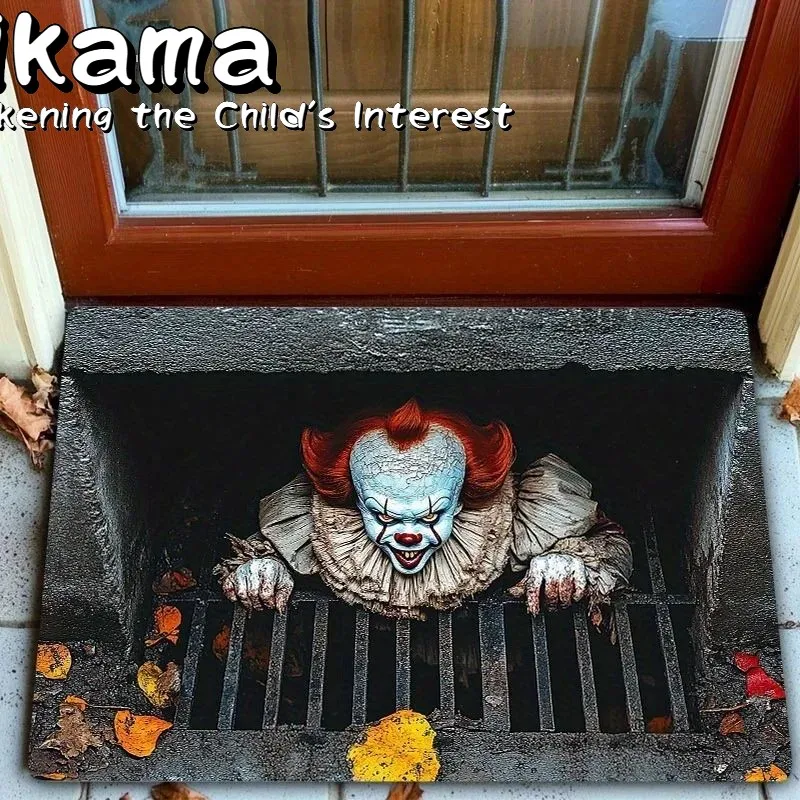 ممسحة VIKAMA Creepy Clown Halloween، دعم غير قابل للانزلاق للاستخدام الداخلي/الخارجي، الخيار الأفضل لديكورات حفلات الأفلام الرعب #1