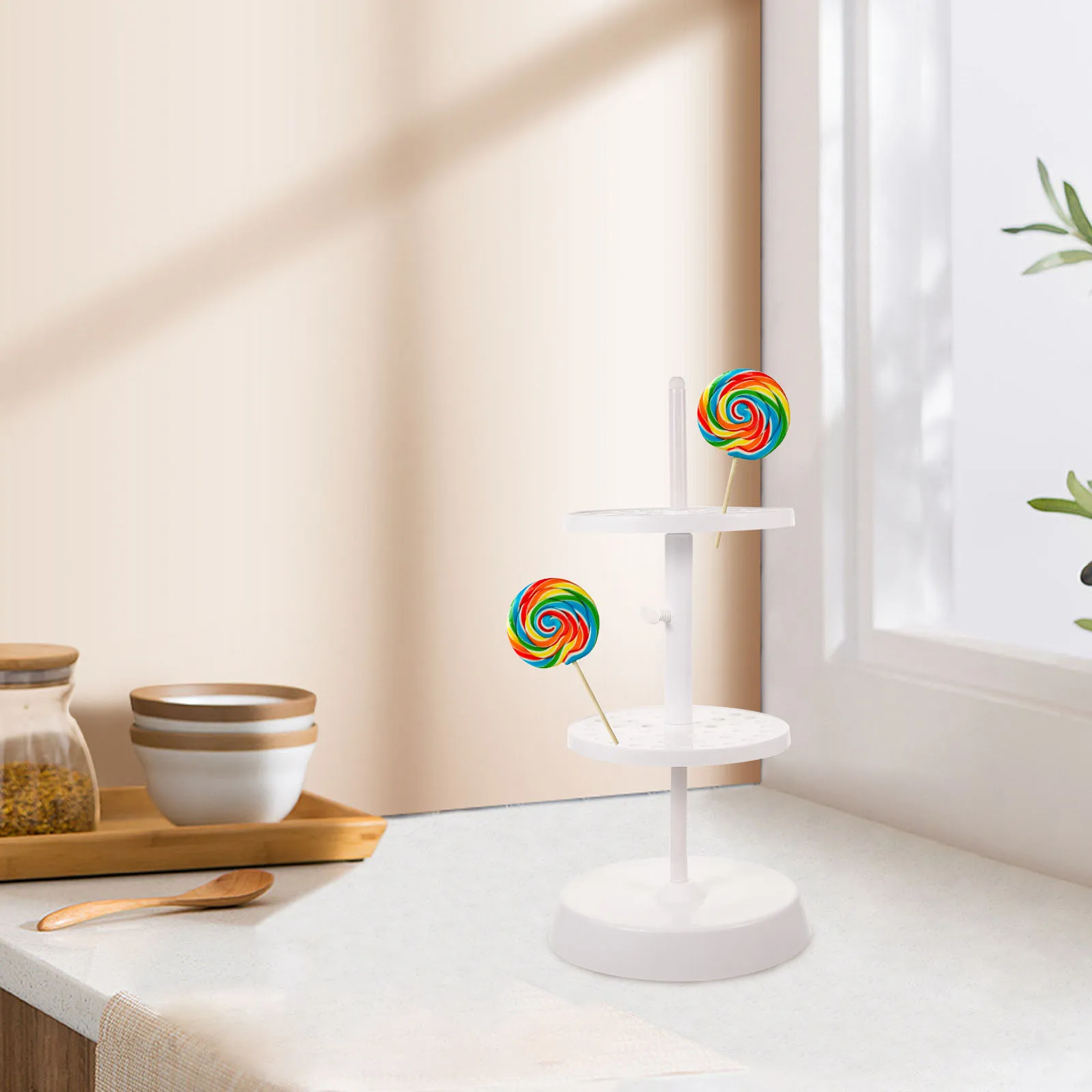 

Multiple Holes Lollipop Display Holder Candy Stand for Cake Pops Drying and Storage Decorative Tabletop Rack Plastic Lollipop