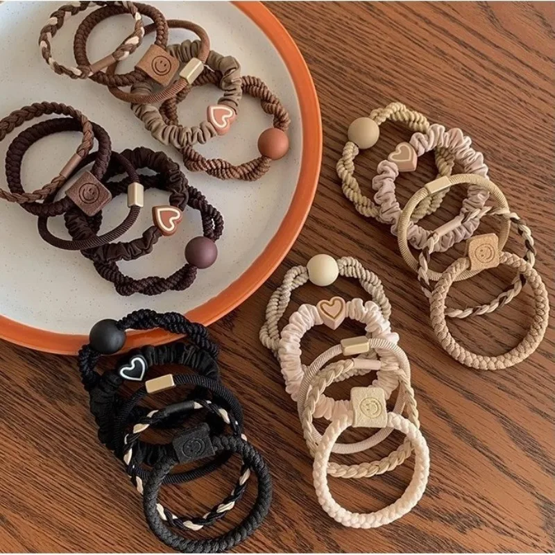 

5 шт., простое кольцо для волос в форме сердца, женские высокоэластичные резинки в корейском стиле, аксессуары для волос