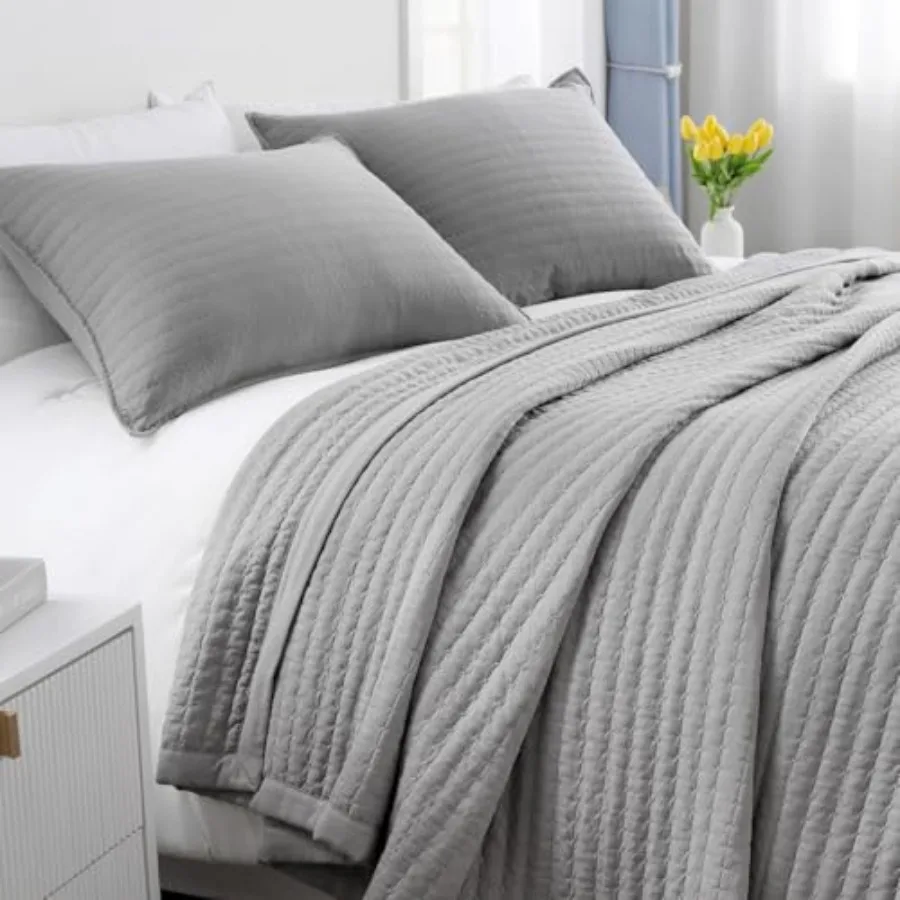 

Quilt Set 90"x90" Soft Washed 3-Layer Lightweight Bedspread with Multi-Lock Quilting Minimalist Nordic Bedding All-Season Quilt
