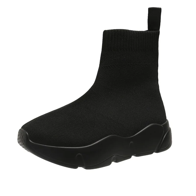 Women Platform Sneakers Black Lightweight Socks Boot Fashion Knitted Breathable Sports Shoe High Top Elastic Fabric Casual Shoes