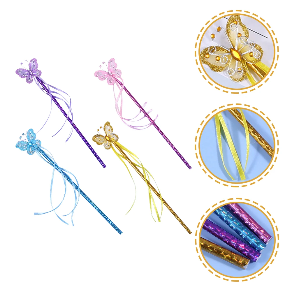 

4pcs Pvc Fairy Wands Glitter Butterfly Shaped Kids Costume Party Props Sparkling Cosplay Sticks Birthday Wedding Event