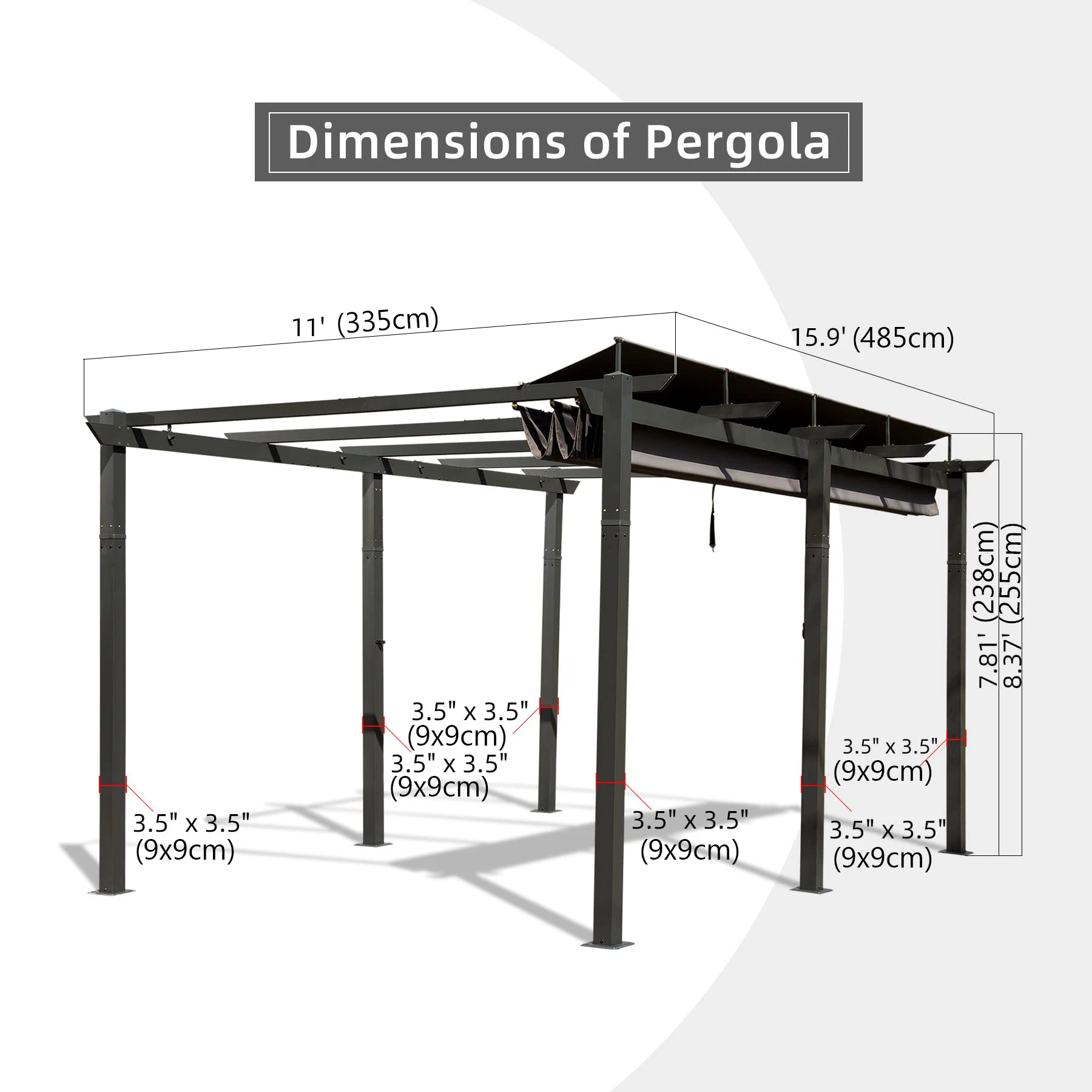 ！@11X 16FT Outdoor Retractable Pergola with Weather-Resistant Canopy Aluminum Garden Pergola Patio Grill Gazebo for Courtyard