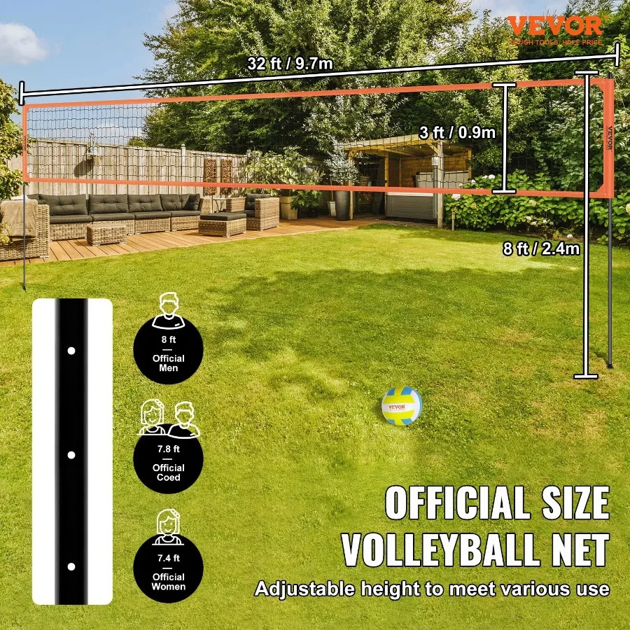 Outdoor Portable Volleyball Net System Adjustable Height Aluminum Poles Professional Volleyball Set PVC Volleyball Pump Carryin