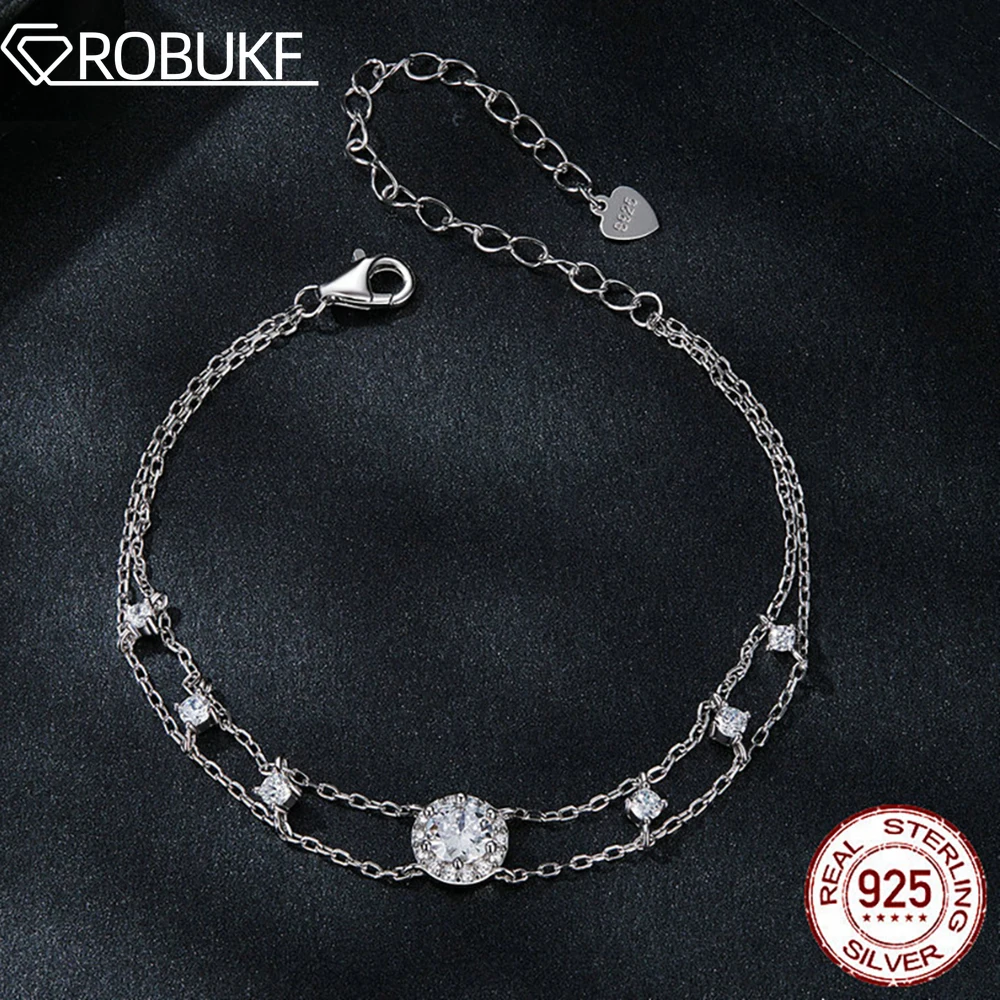 5mm Double Layer Moissanite Bracelet For Women D Color Sparkling Diamond S925 Sterling Adjustable Chain Jewelry With Certificate