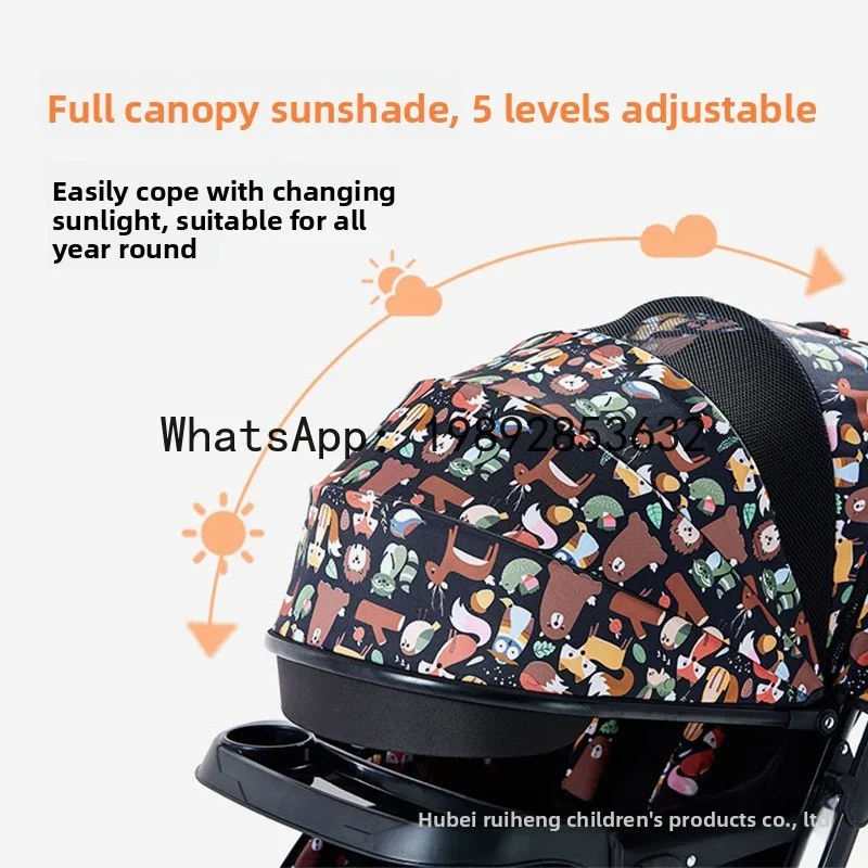 Pode sentar e deitar carrinho de bebê multifuncional dobrável com um botão em dois sentidos e leve pode ser trocado em uma cadeira de balanço