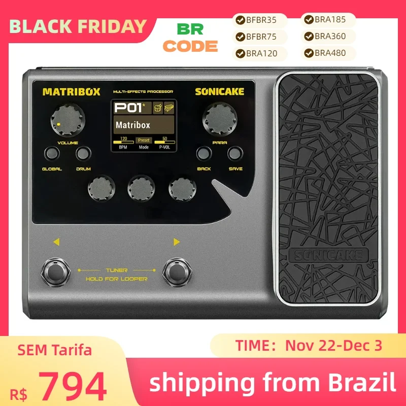 Sonicake Matribox Brasil New 140 Built-in Guitar/Bass/Acoustic Multi Effects Processor with Expression pedal Looper Modeling AMP