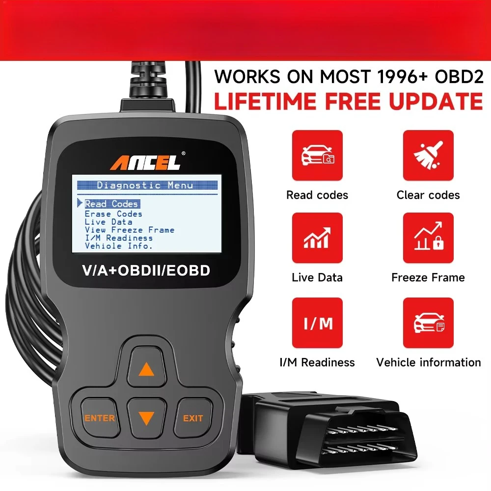Multi-language ANCEL AD310 Check Engine Light Reader OBDII Diagnostic Tool with Freeze Frame & I/M Readiness for Universal  Cars