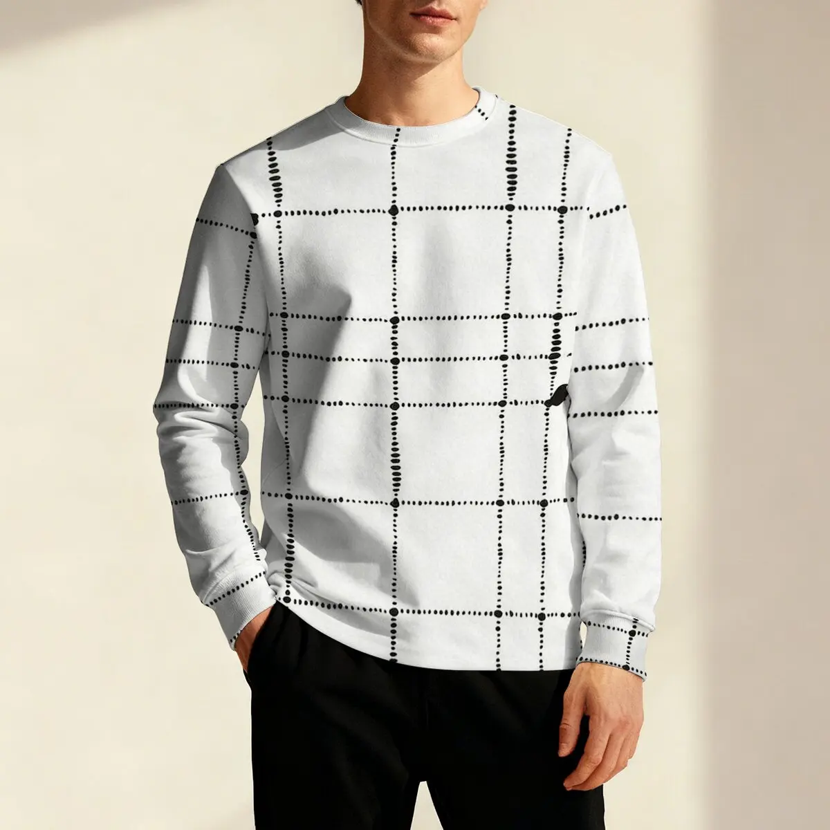 

Мужская повседневная толстовка с круглым вырезом Клетчатый узор неправильной формы в горошек, смесь минимализма в стиле ретро и современных стилях, идеально подходит для повседневного использования.