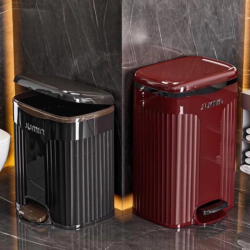 Pedal Trash Can With Lid Plastic luxury Trash Bin Minimalist Built-in Litter Bins Home Bathroom Cleaning Supplies Accessories