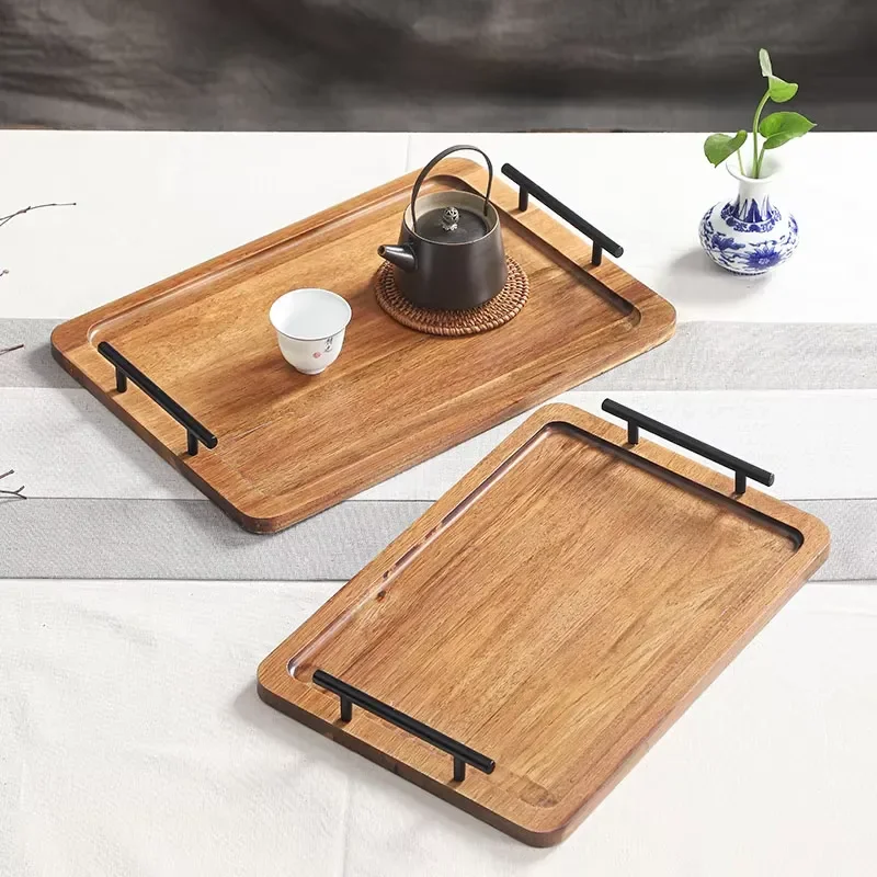 Rectangular Acacia Wood Fruit Tray Natural Storage Plate for Living Room Hotel Dining Table Tea Set Creative Home Decor