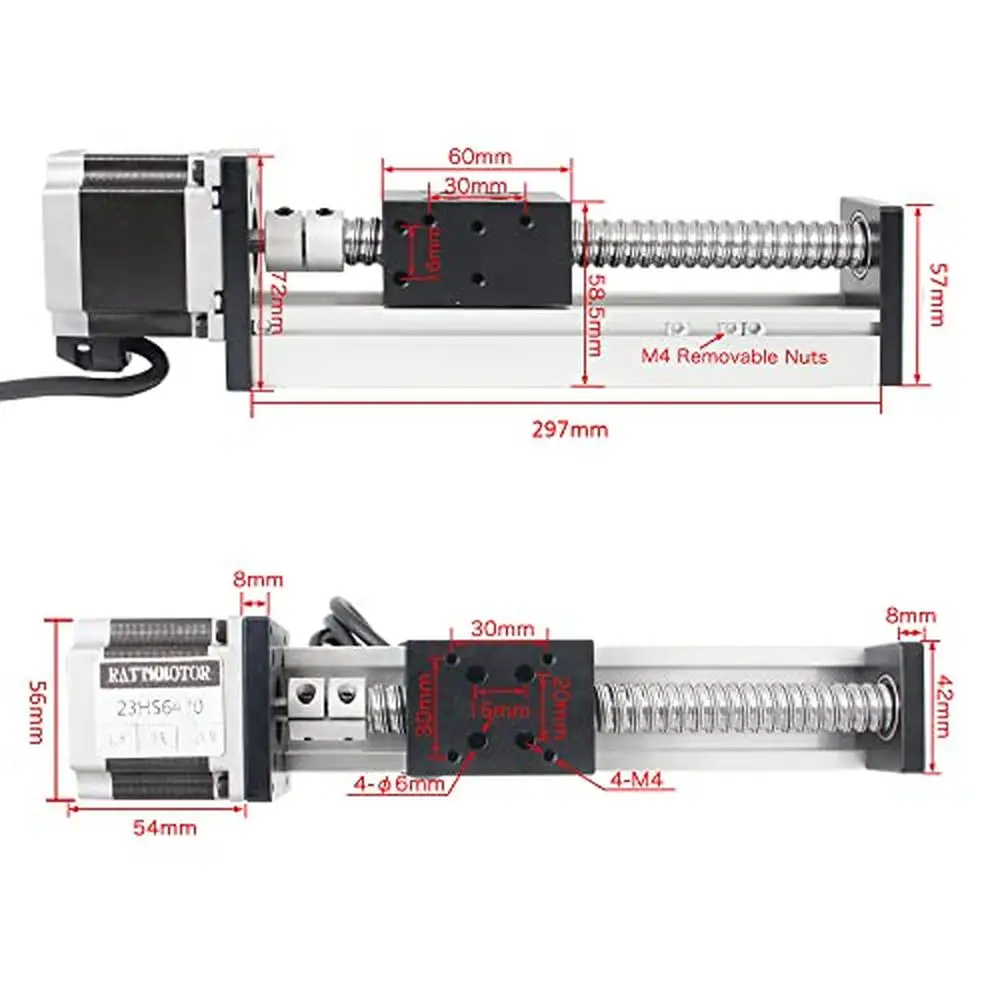 200mm Linear Stage Actuator Nema23 Stepper Motor Ballscrew Slide Block Bearing CNC Table