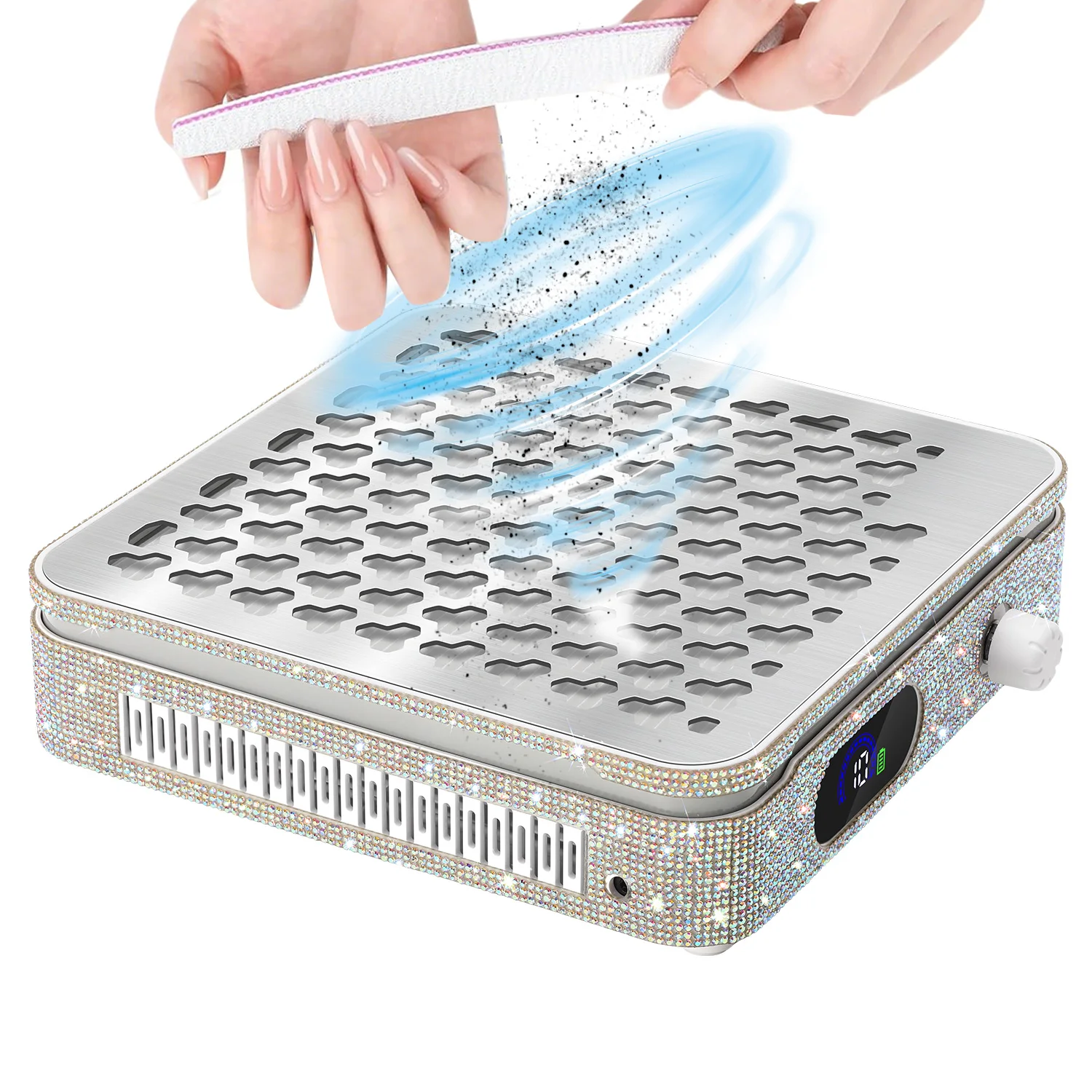 Premium Diamond-Style Rechargeable Nail Dust Vacuum with LCD Screen, Variable Speed & Magnetic Top