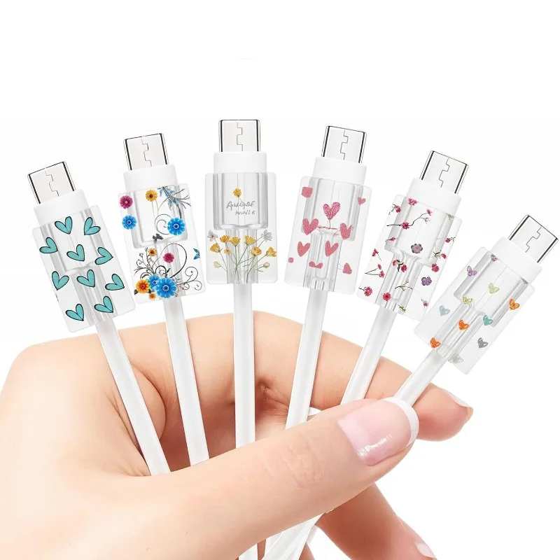 1pcs Soft Silicone Charger Cable Winder Fast Charging Cable Protector Sleeve for Apple IPhone Data Cord pink love Case Clip