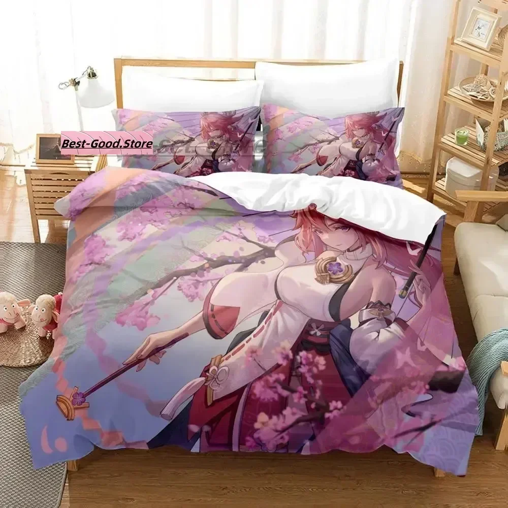 Genshin Impact Yae Miko Bedding Set Single Twin Full Queen King Size Bed Set Aldult Kid Bedroom Duvetcover Sets 3D Print Game - view 2