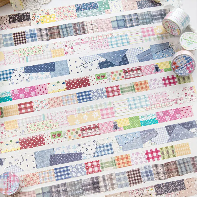 Card Lover 60mm*2m 1 Roll [Patchwork Garden Series] Floral Patchwork Square Fabric Floral Tile Washi Tape Scrapbook Journal