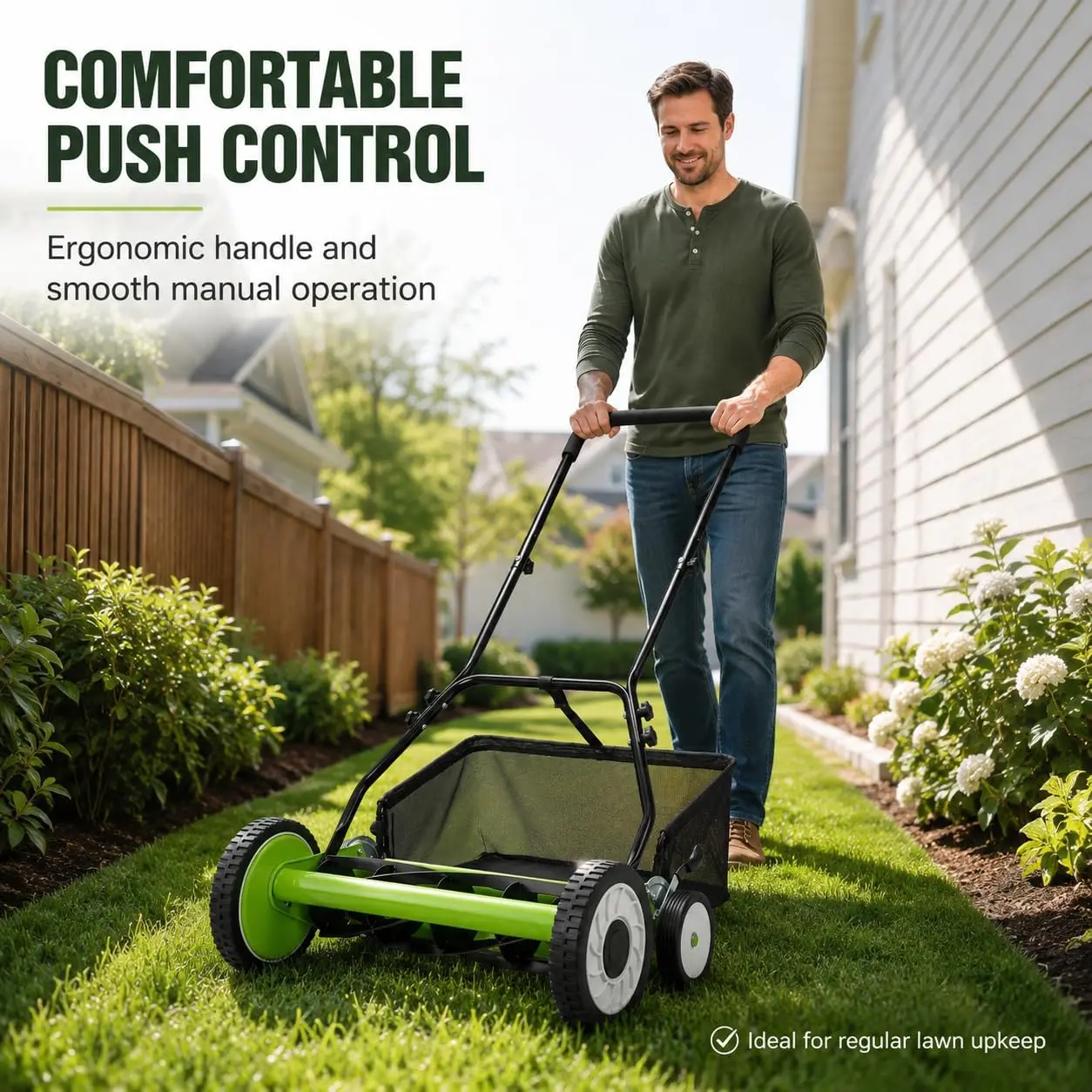 18-Inch Push Reel Lawn Mower, 5-Blade Manual Grass Cutter for Yard Care