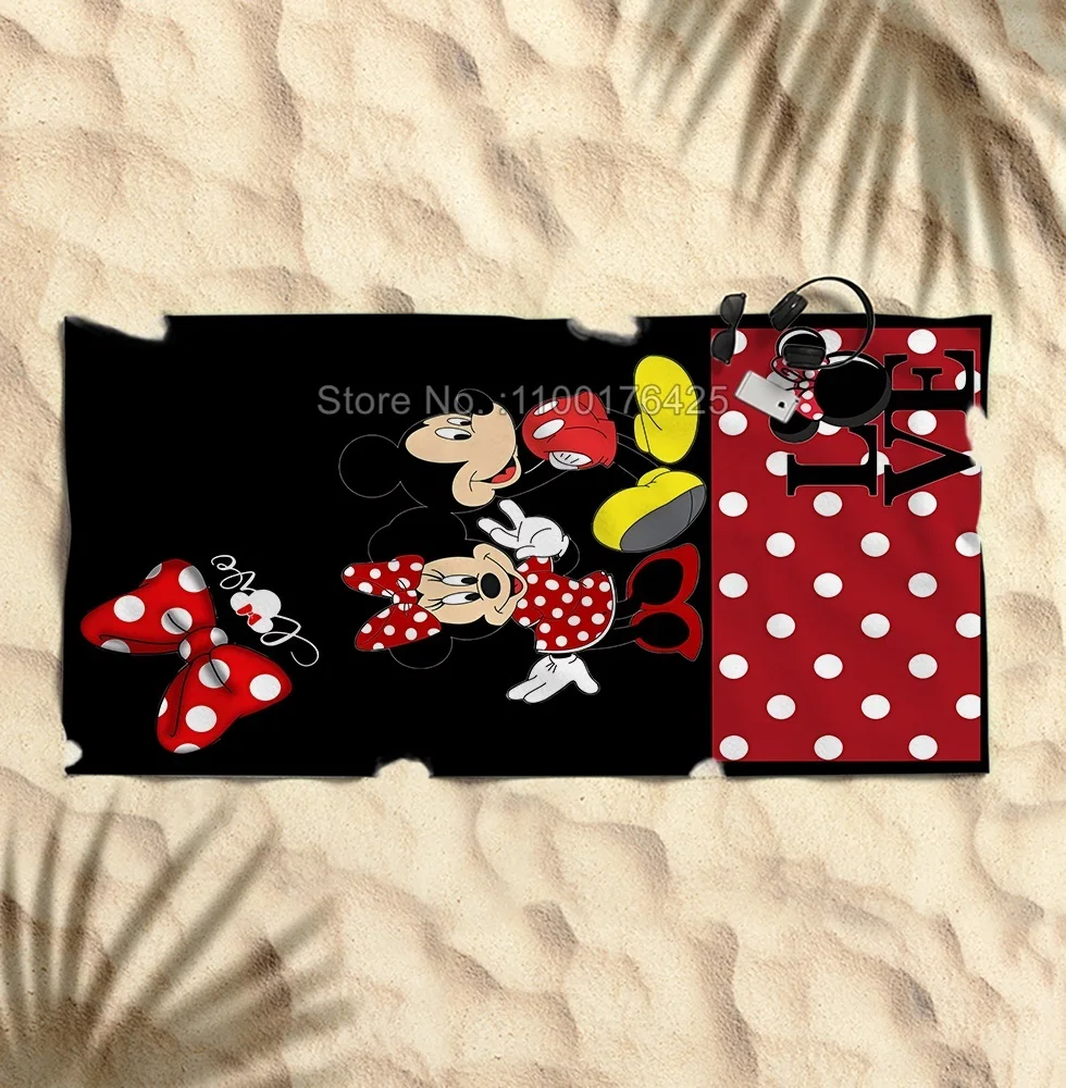 3D Mickey Minnie Mouse Black Beach Towel Cartoon Kids Boys Girls Soft Donald Duck Bath Towel Throw Blanket Bathroom Decor