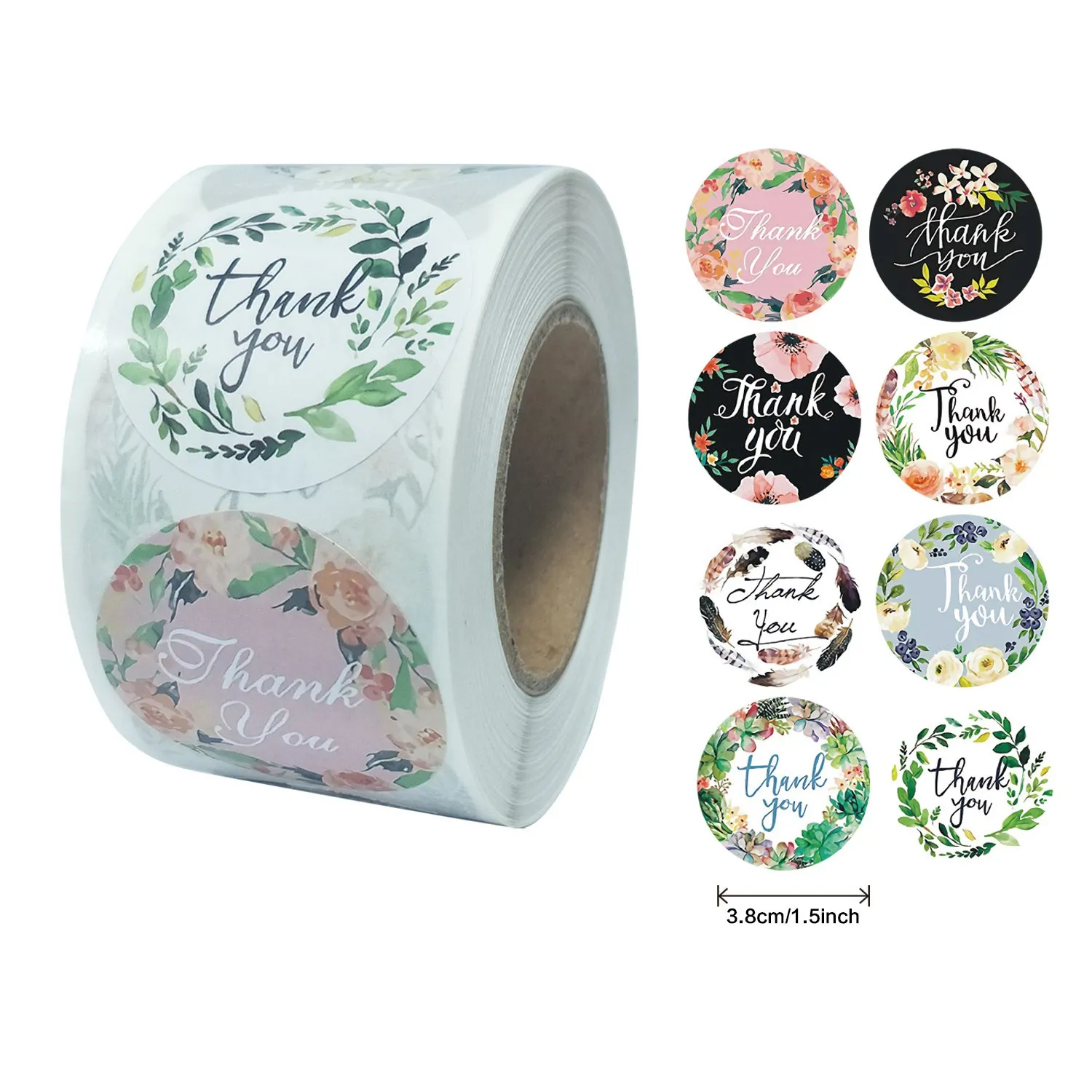 2 Roll 1.5 Inch Thank You Stickers Labels Roll 1000 Labels Thank You Stamp for Shipping Bags
