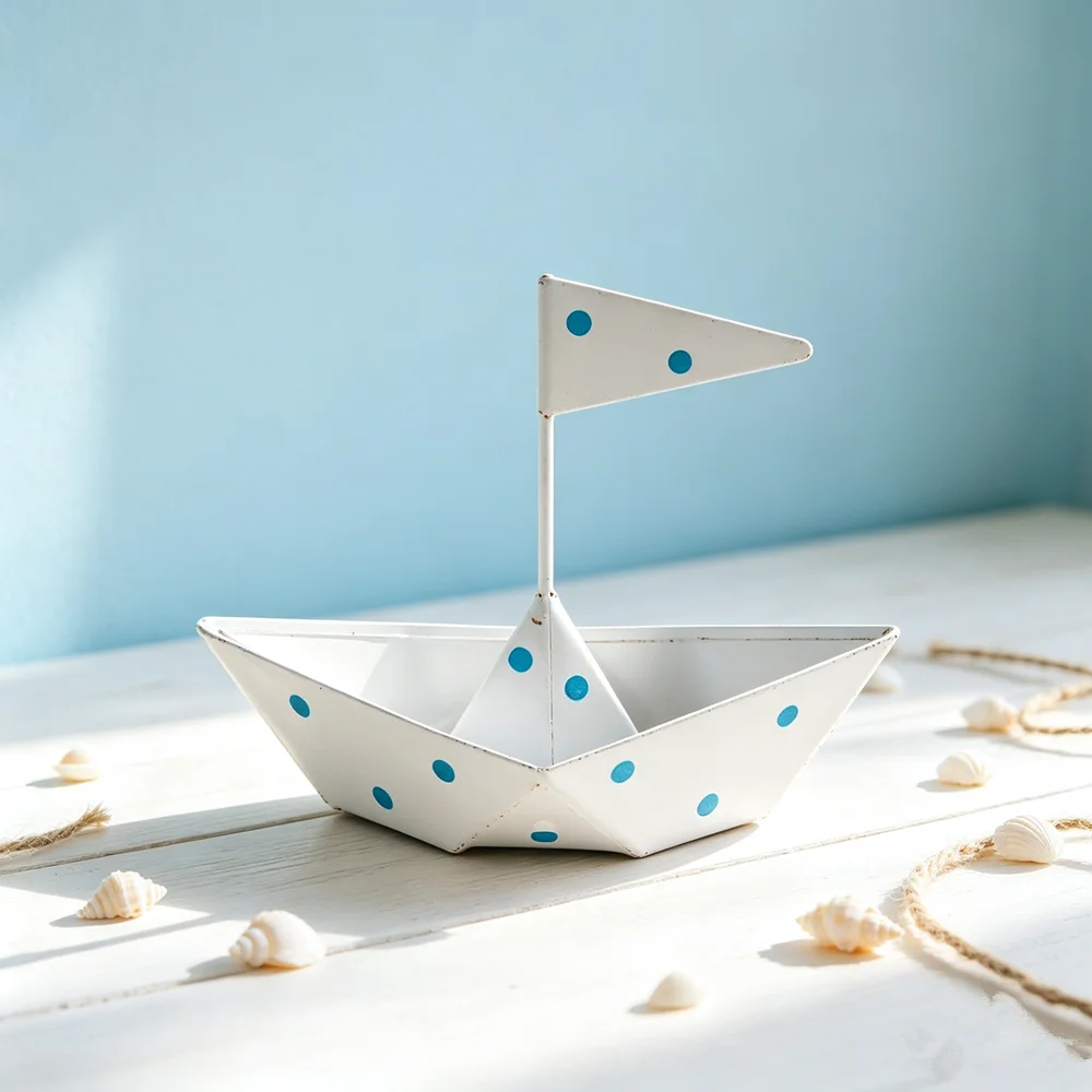 Mediterranean Metal Origami Boat Ornament Iron Sailboat Figurine Nautical Coastal Home Decor Mini Metal Ship Model Desktop Craft