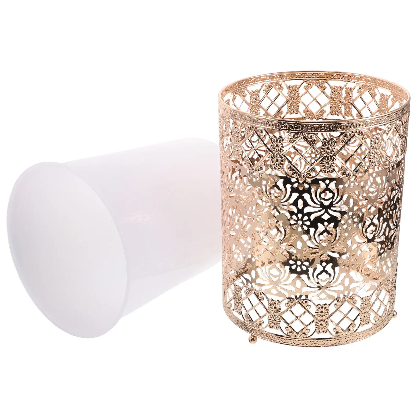 

Light Luxury Trash Can Modern Iron Round Waste Basket For Bathroom Bedroom Kitchen Office Household Decorative Bin Small