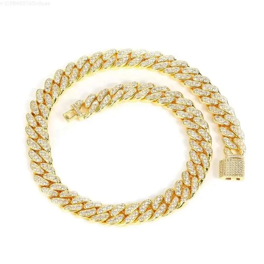 

Fashion Bling Hip Hop Jewelry 925 Sterling Silver Iced Out 10mm Moissanite Cuban Link Chain