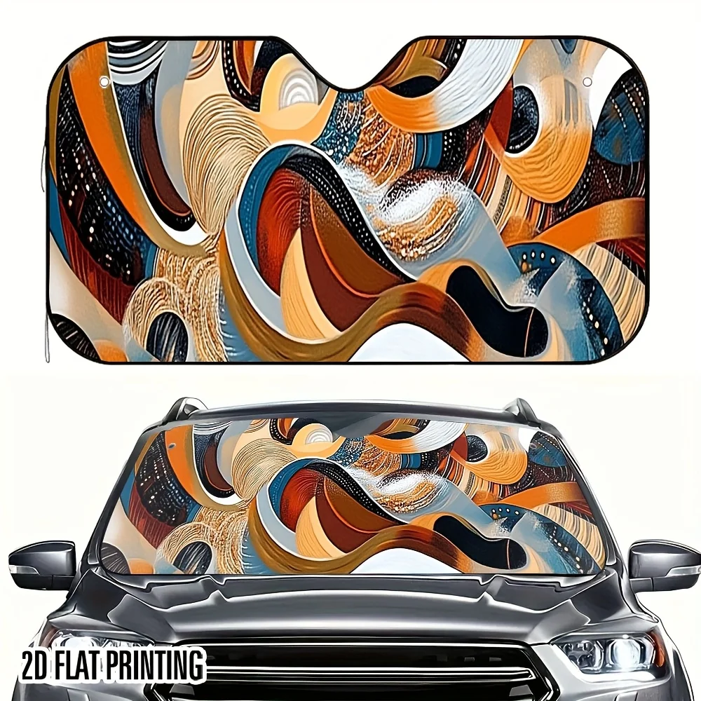 One Piece Of A Two-Dimensional Flat Dynamic Abstract And Colorful Car Sunshade – Collapsible, Maintains A Cool Temperature Insid
