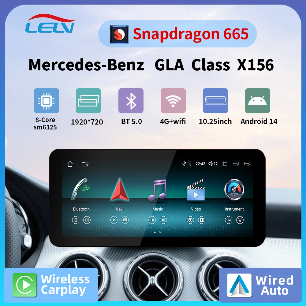 Qualcomm 665 New car dvd multimedia radio player Wireless Android AUTO CarPlay 10.25''12.3inch Screen For Mercedes Benz GLA X156