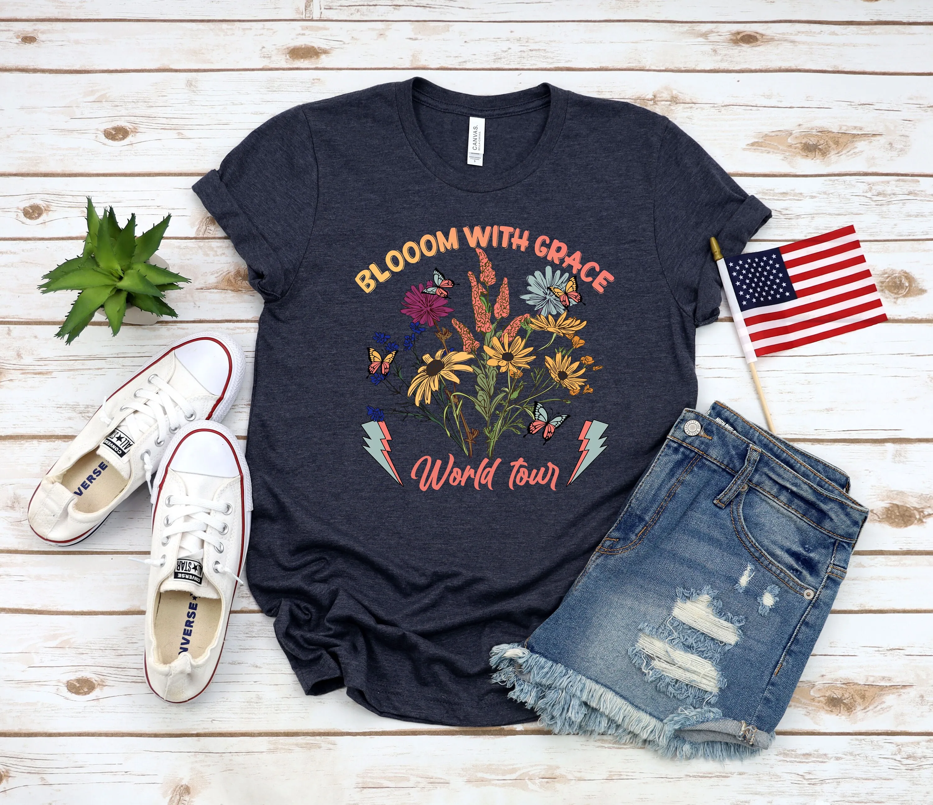 Bloom With Grace Shirt World Tour Retro Hippie Kindness Positive Vibes Floral shirt