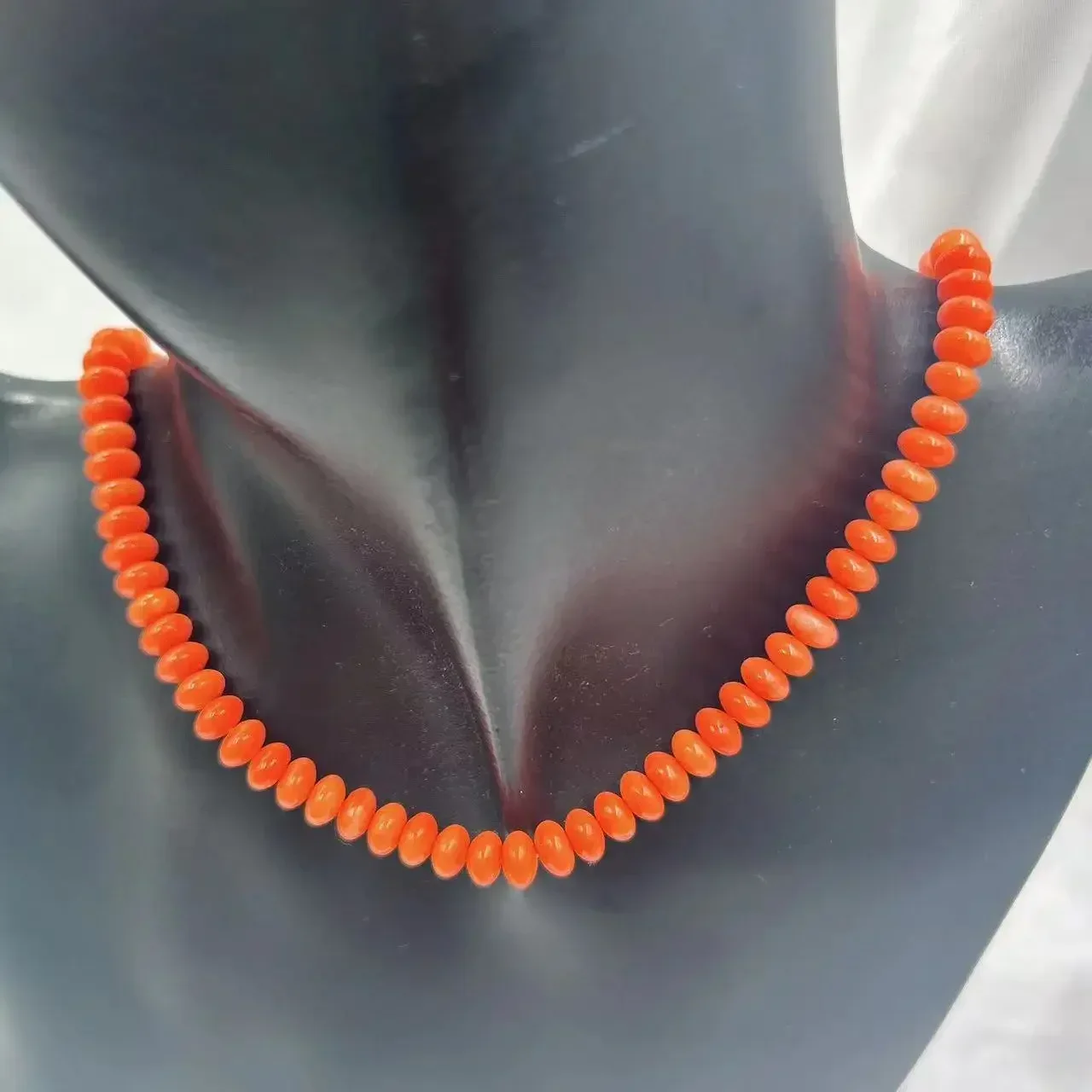 

4x6mm Fashion Rondelle Orange Jewelry Gift Genuine Natural Sea Bamboo Coral Short Necklace 17inch
