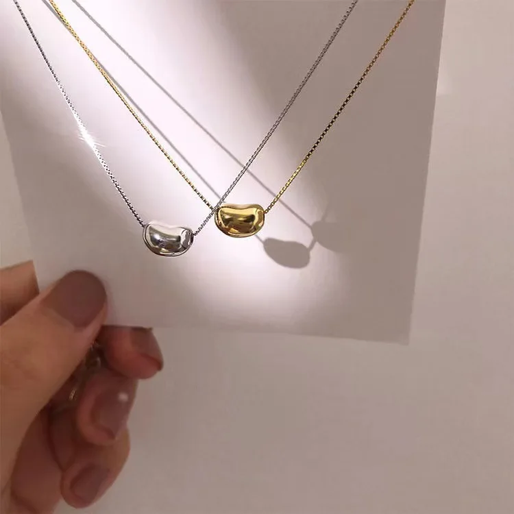 Simple Alloy Gold Color Bean Pendant Necklace Irregular Box Chain Clavicle Chain For Women Elegant Jewelry Trend Accessories